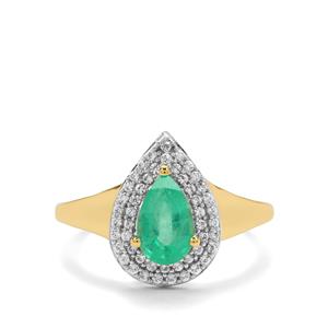 Colombian Emerald & White Zircon 9K Gold Ring ATGW 1.20cts