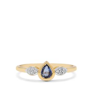 Ceylon Blue Sapphire & Diamond 9K Gold Ring ATGW 0.35ct