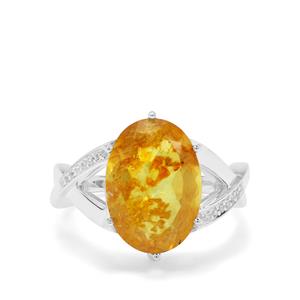 Caribbean Amber & White Zircon Sterling Silver Ring ATGW 2.50cts