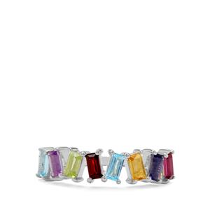 Multi Colour Gemstones Sterling Silver Ring ATGW 1.05cts