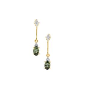 Congo Green Tourmaline & White Zircon 9K Gold Earrings ATGW 1.15cts