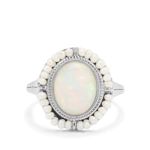 Ethiopian Opal & Kaori Cultured Pearl Sterling Silver Ring 