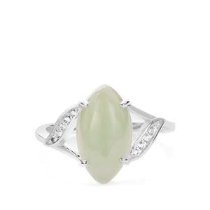 Type A Burmese Jadeite & White Topaz Sterling Silver Ring ATGW 4.06cts