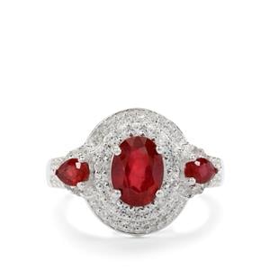 Bemainty Ruby Ring with White Zircon in Sterling Silver 2.60cts