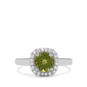 Red Dragon Peridot Ring with White Zircon in Sterling Silver 1.75cts