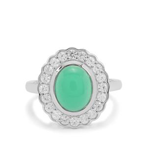 Verde Green Onyx & White Zircon Sterling Silver Ring ATGW 4cts