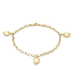 Heart Charm Bracelet in 9K Gold 18cm/7'