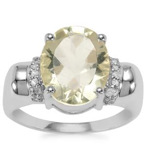 Chartreuse Sanidine Ring with White Topaz in Sterling Silver 3.73cts