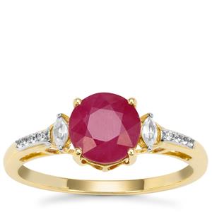 Kenyan Ruby Ring with White Zircon in 9K Gold 2.30cts