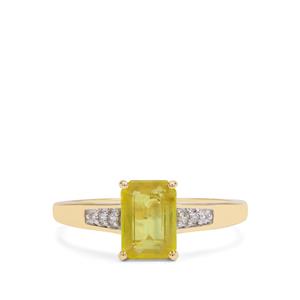 Yellow Sapphire & White Zircon 9K Gold Ring ATGW 1.50cts