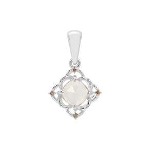 Rose Cut Plush Diamond Sunstone & Champagne Diamond Sterling Silver Pendant 0.92ct