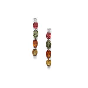 1.94ct Multi-Colour Tourmaline Platinum Plated Sterling Silver Earrings