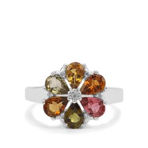 Multi-Color Tourmaline & White Zircon Sterling Silver Ring ATGW 2.49cts