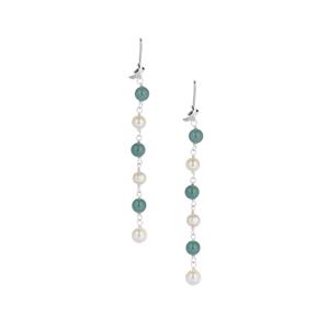 Olmec Jadeite & Kaori Cultured Pearl Sterling Silver Parrot Earrings 