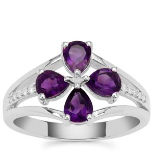 Zambian Amethyst Ring with White Zircon in Sterling Silver 1.25cts