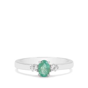 Zambian Emerald & White Zircon Sterling Silver Ring ATGW 0.50ct