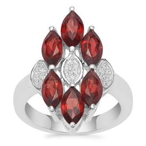 Nampula Garnet Ring with White Zircon in Sterling Silver 3.78cts