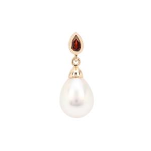 South Sea Cultured Pearl Pendant with Rajasthan Garnet in 9K Gold (10mm)