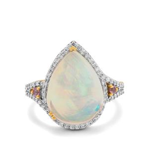 Ethiopian Opal,  Sakaraha Pink Sapphire & Diamond 18K Gold Ring MTGW 5.05cts