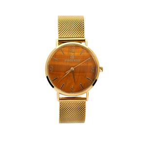 'The Golden Tiger' Gold Plated Tiger's Eye Stainless Steel Watch 1.5cts