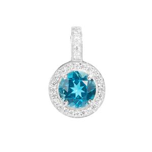Ceylonese London Blue Topaz Pendant with White Zircon in Sterling Silver 2.80cts