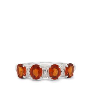 Mandarin Garnet & White Zircon Sterling Silver Ring ATGW 1.90cts