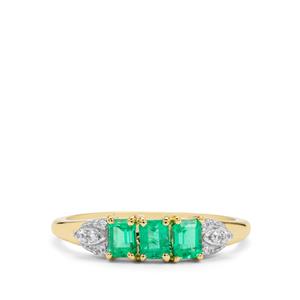 Panjshir Emerald & White Zircon 9K Gold Tomas Rae Ring ATGW 0.75ct
