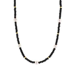 Black Agate & Freshwater Cultured Pearl Gold Tone Sterling Silver Necklace (7.50 x 8mm)
