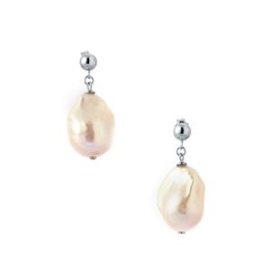 'Liquid Light' Natural White Baroque Cultured Pearl Sterling Silver Earrings (18 x 14mm) 