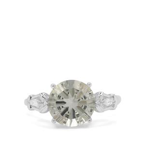 Amami Cut Prasiolite & White Zircon Sterling Silver Ring ATGW 3.64cts