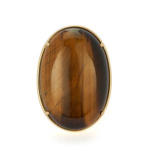 34ct Yellow Tiger's Eye Gold Tone Sterling Silver Ring