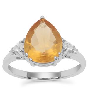 Burmese Amber Ring with White Zircon in Sterling Silver 1.42cts