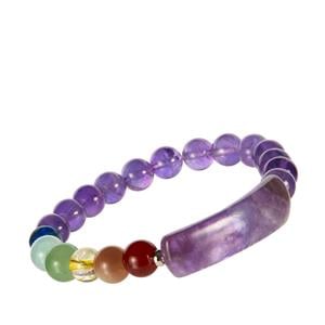 'Colours of the Chakras' Multi Gemstone Sterling Silver Stretchable Bracelet ATGW 90cts