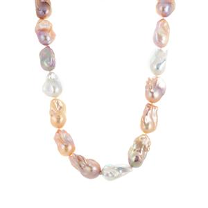 Baroque Freshwater Cultured Pearl Rhodium Flash Sterling Silver Necklace (16 to 19mm)