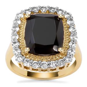  Black Spinel Ring with White Topaz in Gold Plated Sterling Silver 6.46cts