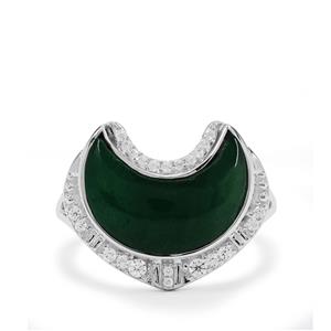 African Aventurine & White Zircon Sterling Silver Carved Moon Ring ATGW 4.65cts