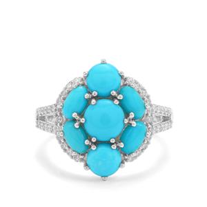 Sleeping Beauty Turquoise & White Zircon Sterling Silver Ring ATGW 3cts