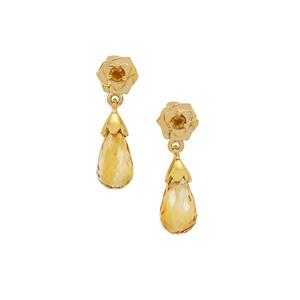 7.65ct Diamantina Citrine 9K Gold Earrings