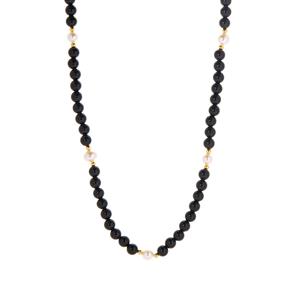 Black Onyx and Freshwater Cultured Pearl Gold Tone Sterling Silver Necklace