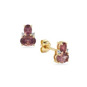 Purple Mahenge Spinel & White Zircon 9K Gold Earrings ATGW 1.35cts