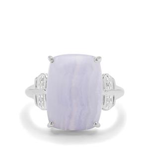 Blue Lace Agate & Diamond Sterling Silver Ring ATGW 10.73cts
