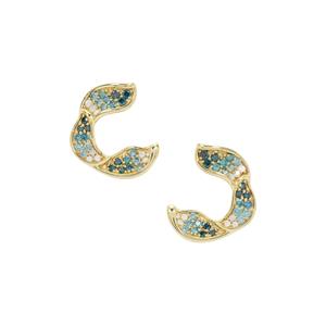 1ct Blue Ombre, Ocean and White Diamond 9K Gold Earrings