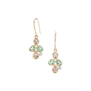 Cherry Blossom™ Morganite, Aquaiba™ Beryl & Diamond 9K Gold Earrings ATGW 1.25cts