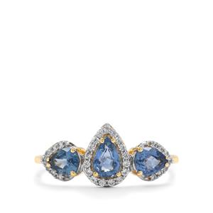 Ceylon Blue Sapphire & White Zircon 9K Gold Ring ATGW 1.55cts