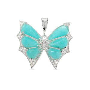 'Adonis Blue' Amazonite & White Topaz Sterling Silver Butterfly Pendant ATGW 12.45cts