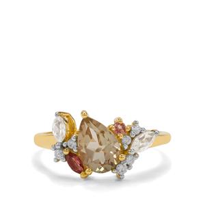 “The Jewel in the crown” Oregon Sunstone, Pink Tourmaline & White Zircon 9K Gold Ring ATGW 1.85cts