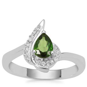 Chrome Diopside Ring with White Zircon in Sterling Silver 0.74ct
