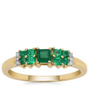 Panjshir Emerald Ring with Diamond in 9K Gold 0.55ct