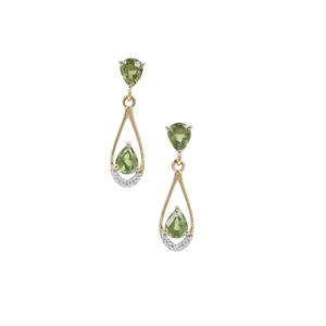 Green Dragon Demantoid Garnet & White Zircon 9K Gold Earrings ATGW 1.65cts
