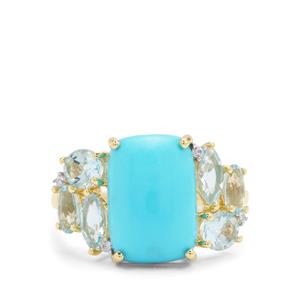 Sleeping Beauty Turquoise & Santa Maria Aquamarine 9K Gold Ring ATGW 6.15cts